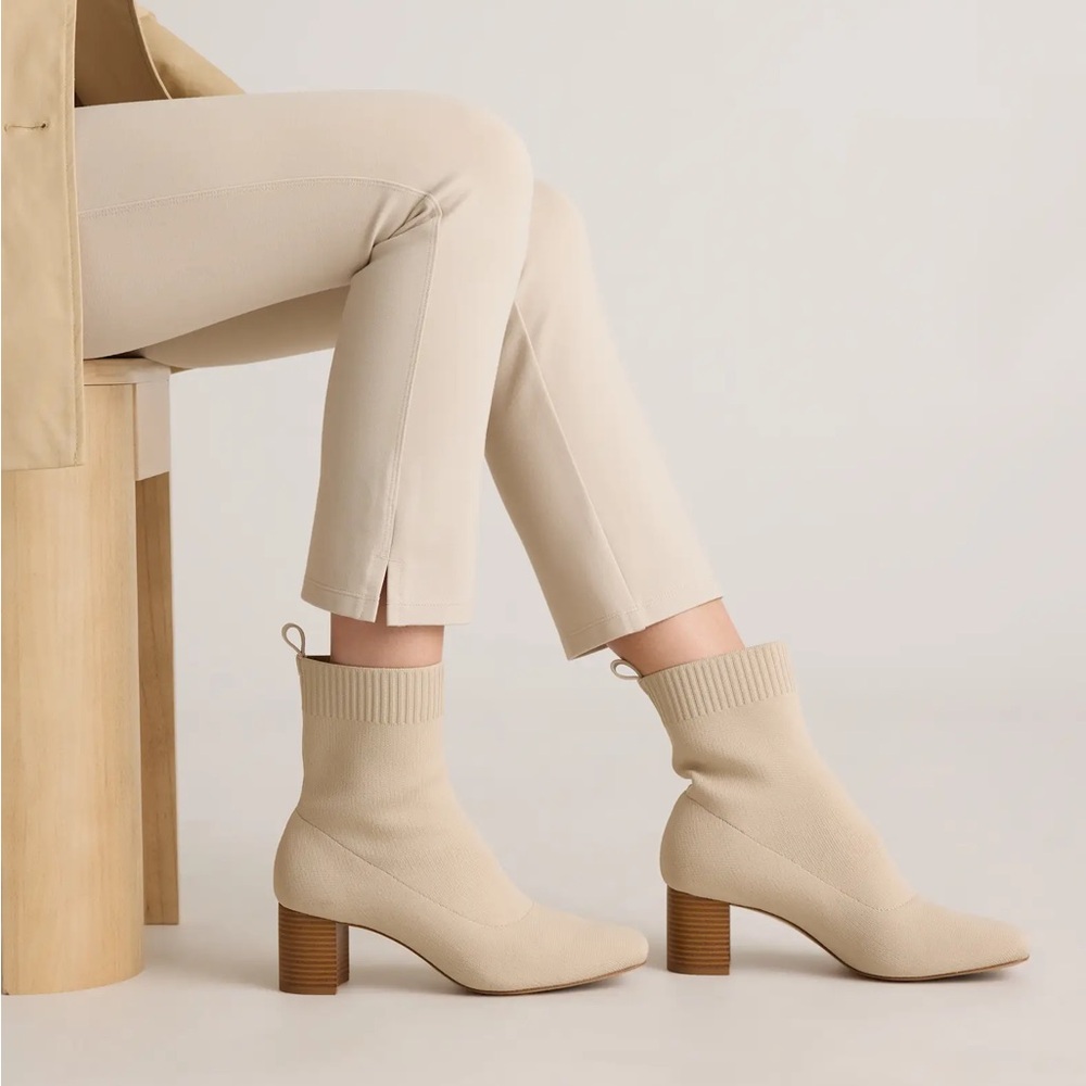 Quince Eco Knit Heeled Bootie in Almond Size 7